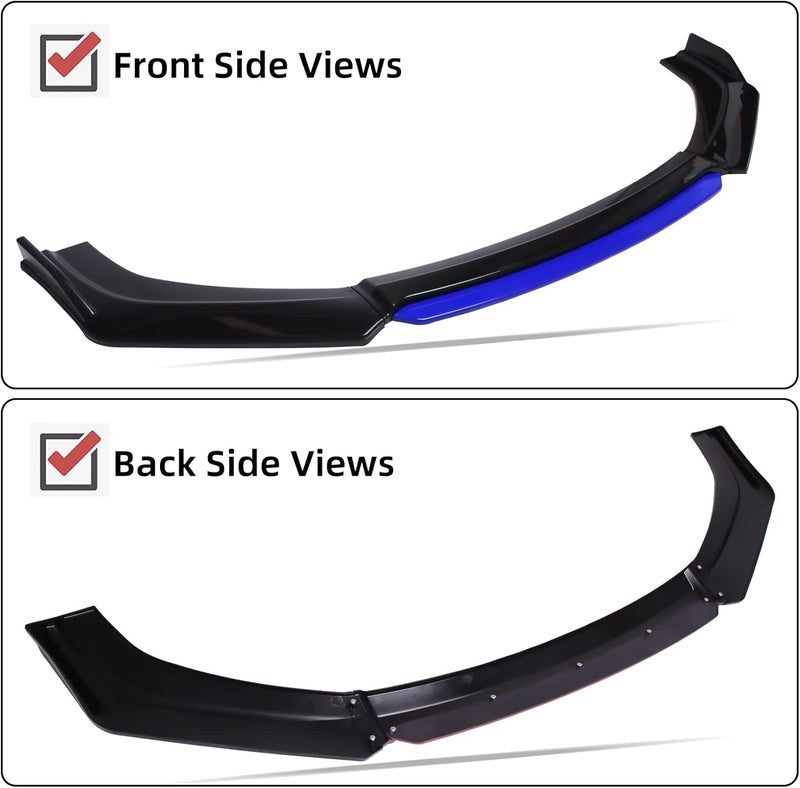 DREAMIZER Car Universal Front Bumper Lip 4pcs Body Kit Chin Spoiler Splitter Diffuser Protector Compatiable for Toyota Honda Nissan, Black w/Blue - Image 3